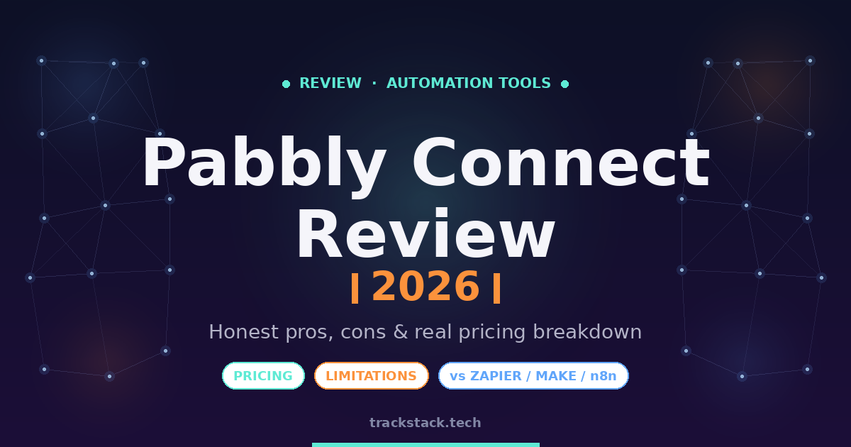 Pabbly Connect Review 2026 cover image — automation platform pros, cons, pricing comparison vs Zapier, Make, and n8n