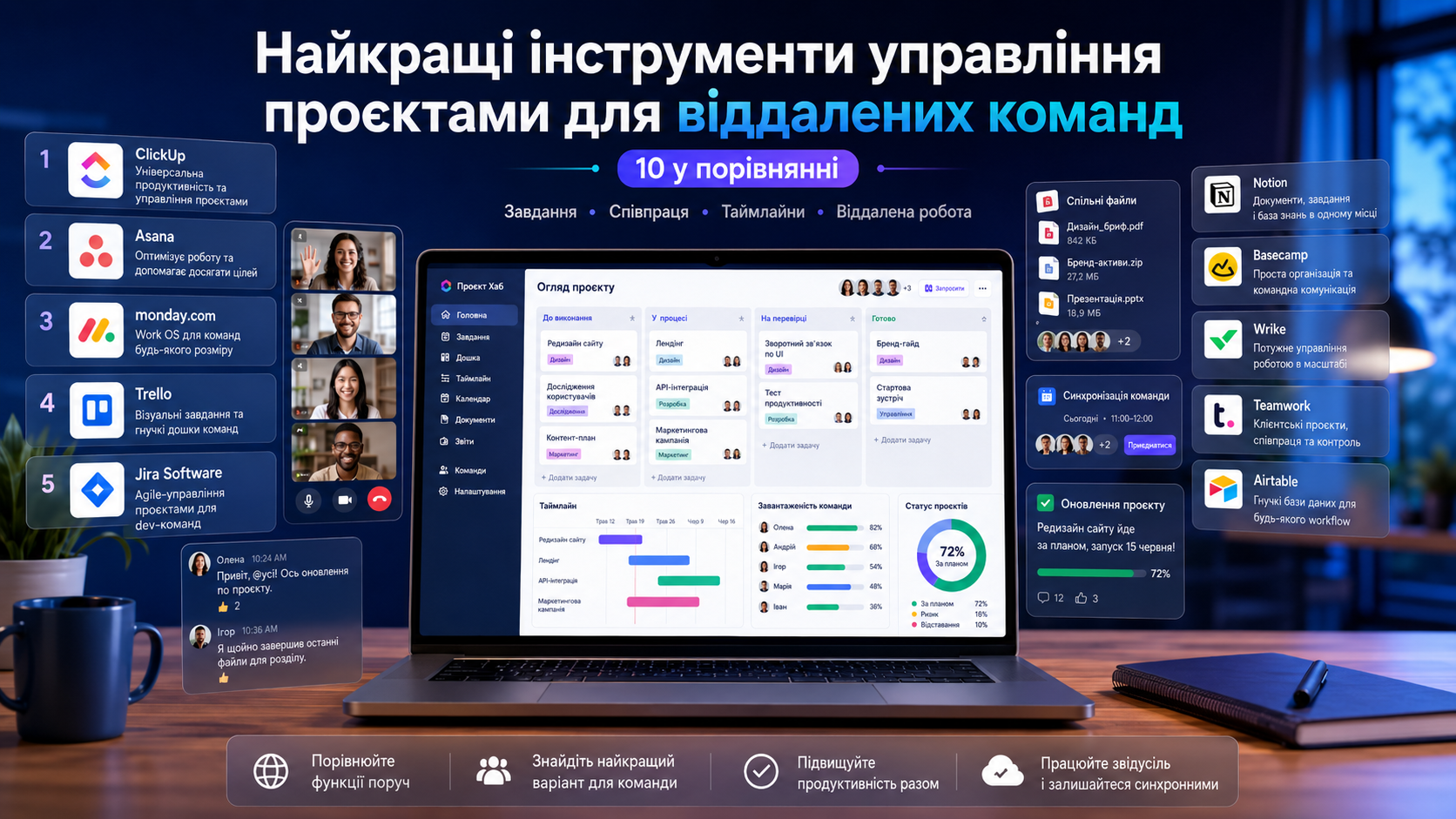 Найкращі інструменти управління проєктами 2026 для remote-команд — 10 платформ порівняно з цінами і async-функціями