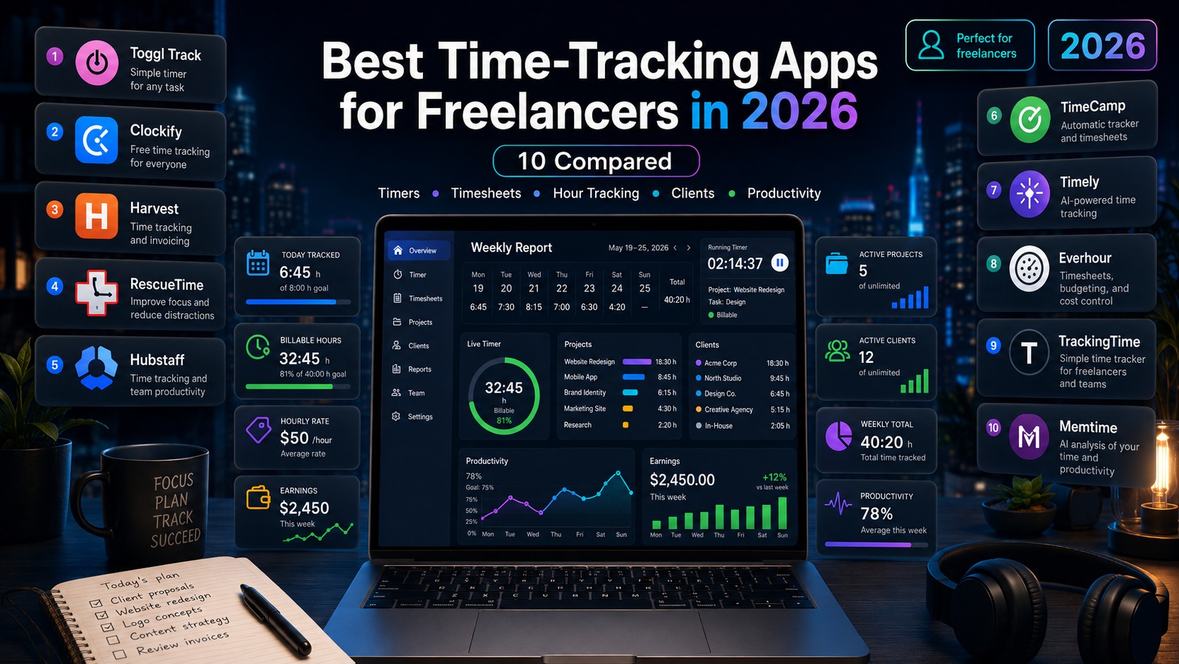 Best time tracking apps for freelancers 2026 — seven apps compared with pricing, free tier limits, and invoicing features